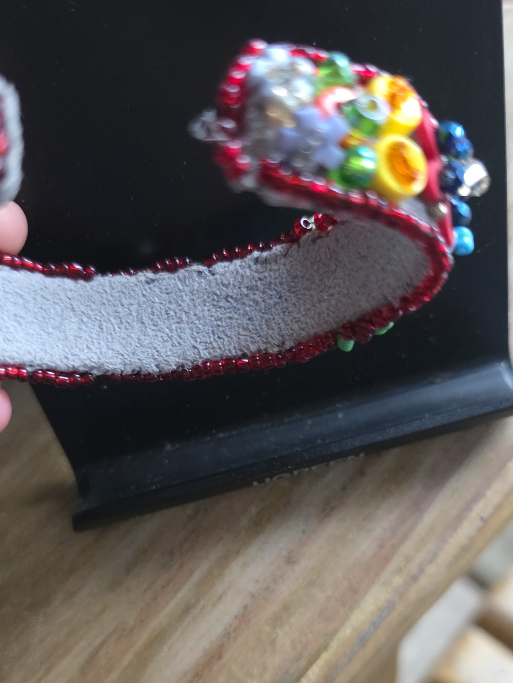 Handmade Colorful Beaded Bracelet Adult Adjustable Multicolor Boho Upcycle Cuff - Picture 5 of 5